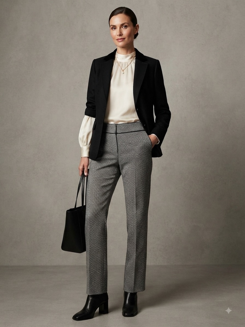 M&S Autograph Wool Cashmere Blend Herringbone Houndstooth Work Trousers sz 8